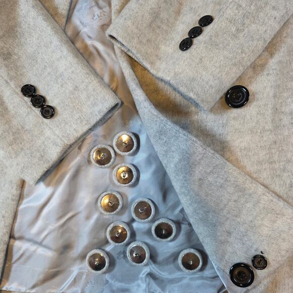 Double Brested Light Gray Lined Long Coat Felted Wool Women's Small Medium Gift - Picture 10 of 10